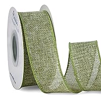 Ribbli Spring Moss/Sage Green Burlap Wired Ribbon,1-1/2 Inch x 10 Yard, Wired Edge Ribbon for Big Bow,Wreath,Tree Decoration,Outdoor Decoration