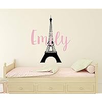 Personalized Name Paris Wall Decal - Custom Girls Name Eiffel Tower Wall Decor - Girls Name Sign Stencil Monogram Bedroom Room Wall Art Mural Vinyl Sticker (32