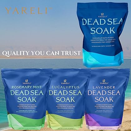 Yareli Dead Sea Bath & Foot Soak, Unscented Magnesium Bath Salt Flakes, Alternative to Epsom Salt, 15lbs with Over 800,000mg of Elemental Magnesium Per Bag