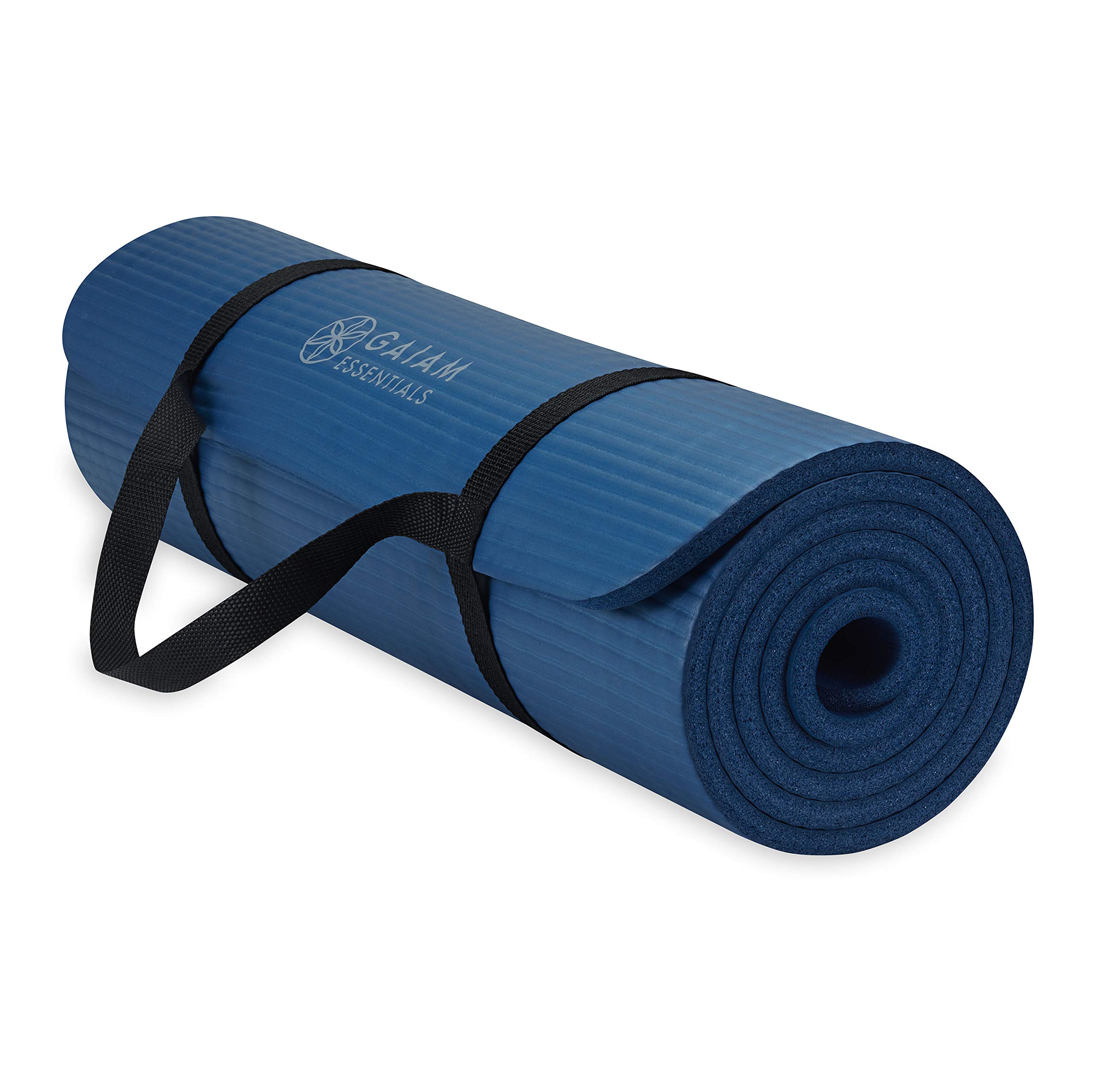 Gaiam Essentials Thick Yoga Mat Fitness & Exercise Mat with Easy-Cinch Yoga Mat Carrier Strap, 72