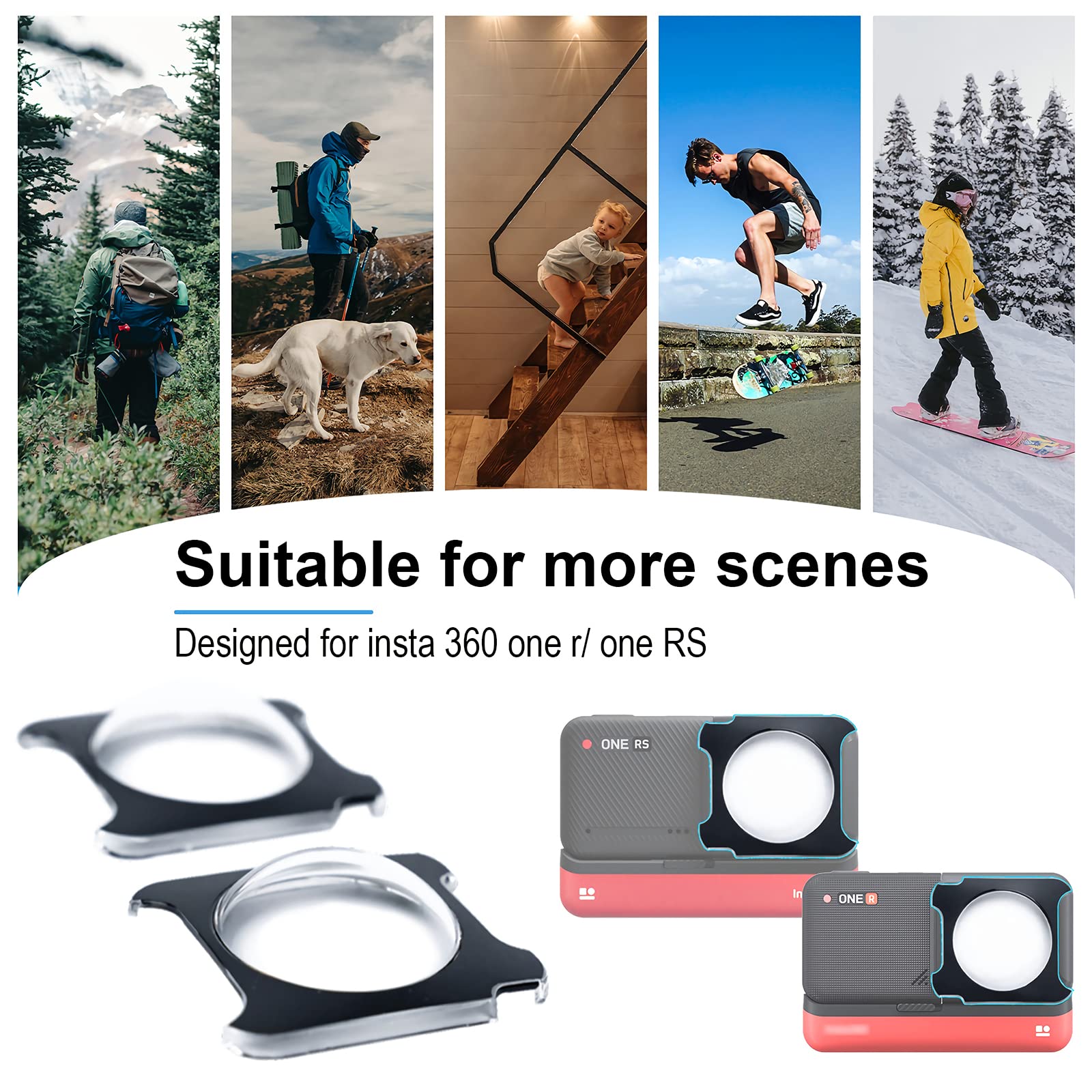 Sticky Dual Lens Guards for Insta360 One RS/ONE R Panoramic Lens Accessories, with Silicone Lens Cover