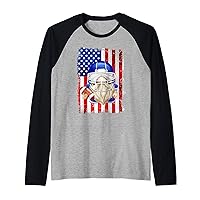 Funny American Flag Football Graphic For Men Patriotic Gnome Raglan Baseball Tee