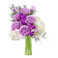 KaBloom PRIME NEXT DAY DELIVERY-Silent Night Bouquet of Purple Rose, White Hydrangea, Purple Orchid and Greens.Gift for Birthday, Anniversary, Thank You, Valentine, Mother’s Day Fresh Flowers
