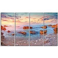 Mediterranean Sea Sunrise-Seashore Photography Glossy Metal Wall Art, 28'' H x 48'' W x 1'' D 4P, Red