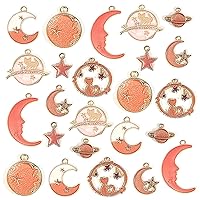 Charms for Jewelry Making - 24Pcs Bracelet Charms Mixed Bulk Gold Plated Enamel for Earrings Necklace, Cute Moon Star Charm for DIY Craft Supplies