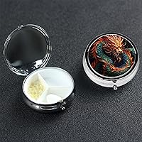 Pill Case Round Pill Box Pill Organize with 3 Compartment Chinese Dragon Medicine Organizer Box Waterproof Small Pill Case for Travel Metal Pill Containers for Medication Planner