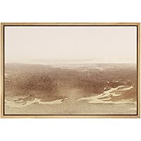 SIGNFORD Framed Canvas Print Wall Art Sepia Ocean Wave Seascape Nature Wilderness Illustration Minimalism Decorative Colorful Rustic Cozy Zen for Living Room, Bedroom, Office - 24