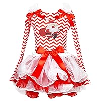 Christmas Dress Santa Claus Red White Chevron L/s Shirt Petal Skirt Set 1-8y