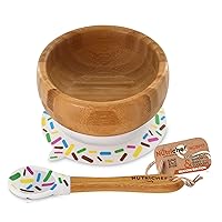 NutriChef Bamboo Baby Feeding Bowl - Wooden Infant Toddler Dish and Spoon Set w/Silicone Suction Base for Stay Put Eating, For Children Aged 4-72 Months (Sparkle)