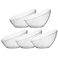 Posh Setting Silver Glitter Plastic Serving Bowls for Parties, Disposable Plastic Angled Serving Bowls, Hard Plastic Large Party Snack Bowls, Chips Bowls, Salad, Candy and Fruit Bowl 5 Pack