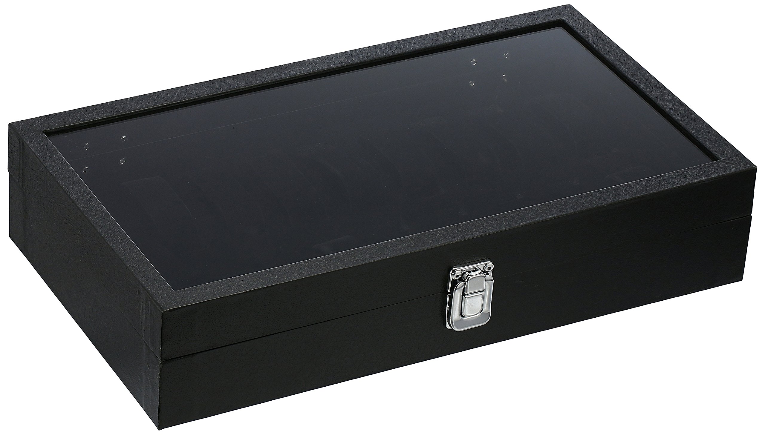 Diplomat 31-586 Black Leatherette Eighteen Watch Storage Case with Clear Top and Black Suede Interior