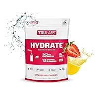 Hydrate Strawberry Lemonade, Hydration Electrolyte Powdered Drink Mix, 1 Bag, 16 sticks, 0 Sugar, 5 Calories, 503mg Electrolytes, Vitamins B1, B2, B3, B5, B6, B12, C, D, Zinc, Selenium, Magnesium