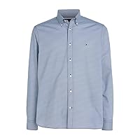 Tommy Hilfiger TH Man Shirt Long Sleeve Pure Cotton with Buttons at The Collar Article MW0MW26405 Two Tone Mini pri, 0GY Pitch Blue/Multi, Medium