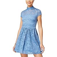 Womens Mock-Neck Lace Fit & Flare Dress