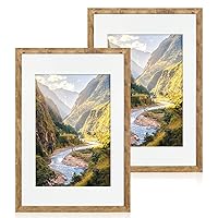 16x24 Frame Set of 2, Display Pictures 12x18 with Mat or 16 x 24 Without Mat, Wall Gallery Photo/Poster Frames, Rustic Brown