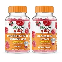 Lifeable Phosphatidylserine (PS) Kids + Magnesium Kids, Gummies Bundle - Great Tasting, Vitamin Supplement, Gluten Free, GMO Free, Chewable Gummy