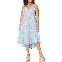 Taylor Dresses Women's Plus Size Stripe High Low Hem Midi Slip Dress, Blue/Ivory, 16W