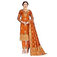 Women's Customized Stitched Indian Pakistani Dress || Banarasi Art Silk Readymade Woven Salwar Kameez Dupatta Suit