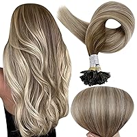 Pre Bonded Human Hair Extensions 16 Inch Keratin U Tip Hair Extensions Balayage Color 3 Fading to 8 Ash Brown and 22 Light Blonde Fusion Hair Extensions 1 Gram Per Strand 50 Strands