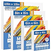 FIXSMITH Canvas Boards for Painting, Multi Pack- 4x4,6x6,8x8,10x10 (8 of Each),32 Pack,100% Cotton Primed Canvas Panels for Acrylic, Oil, Art Supplies for Kids, Adults, Beginners