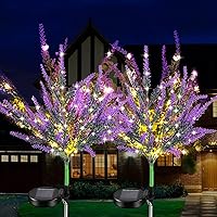 Garden Solar Lights Outdoor Decorative Solar Powered Lights with Artificial Lavenders Flowers Waterproof Outside Solar Lights for Porch Pathway Garden Patio Yard Party Decoration (2 Pack)