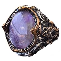 Real Natural Amethyst Gemstone, Sultan Ring, Menfts Sterling Silver Rings, Purple, 10 (asdfa123sdf523bgfc)
