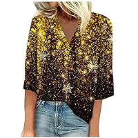 Tops for Women 3/4 Sleeve V Neck Shirts Women Loose Fit Casual Flowy Tunic Shirt Floral Blouses Vintage Graphic Tee