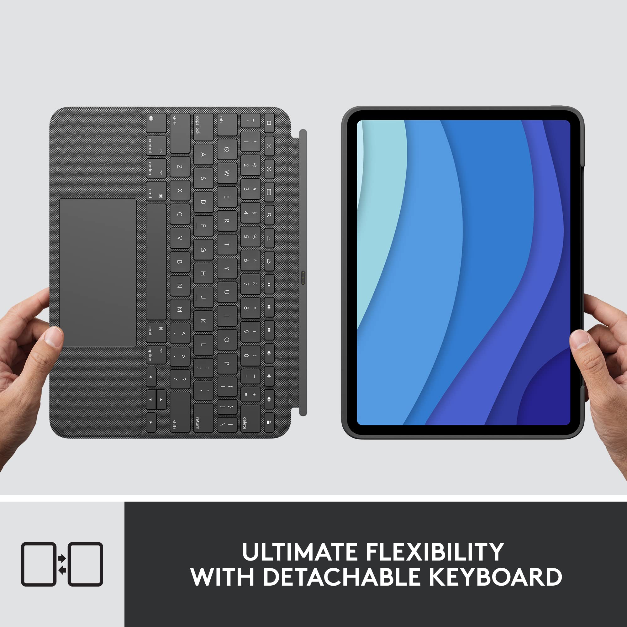 Logitech Combo Touch iPad Pro 11-inch (1st, 2nd, 3rd, 4th gen - 2018, 2020, 2021, 2022) Keyboard Case Oxford Gray Crayon Gray Digital Pencil for All iPads (2018 Releases and Later)