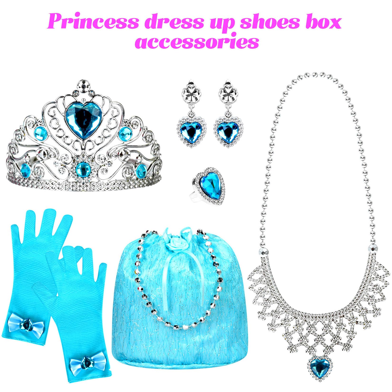 Princess Dress Up Shoes Set, Girls Role Play Dress Up Toys, Toddler Pretend Jewelry Boutique Kit Gift Set for Little Girls Aged 3-6 Years Old, 4 Pairs of Shoes Kit Include Princess Accessories