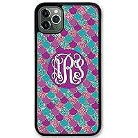 iPhone 11 Pro, Phone Case Compatible with iPhone 11 Pro [5.8 inch] Pink Teal Mermaid Scales Monogram Monogrammed Personalized IP11P