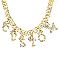 Custom4U Personalized Initials Name Necklace for Men Women Unisex,Custom Miami Cuban Link Chain with A-Z Letters Alphabet Charms Monogram Pendant 18k Plated Cubic Zirconia Bling Bling Hip Hop Jewelry