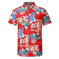 Mens Flower Shirt Short Sleeve Casual Floral Print Button Down Hawaiian Shirt Lightweight Lapel Blouse Tops