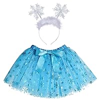 Glitter Snowflake Headband Tutu Skirt Set Christmas Dress Up Accessories Christmas Birthday Cosplay Party Decorative Costume White,Blue