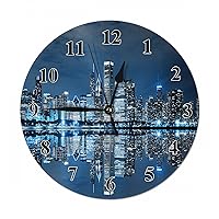 LoLo UoUo Chicago Downtown at Night Wall Clock Cityscape Skyline Luxury Building Light Farmhouse Unique Large Clock Wall Battery Operated Silent Non Ticking Decoration