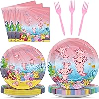 96pcs Pink Axolotl Plates and Napkins Party Supplies Reptile Animals Tableware Set Girl Axolotl Party Decorations Favors for Pink Axolotl Birthday Baby Shower Serves 24 Guests