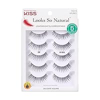 KISS Look So Natural False Eyelashes Multipack 03, Cruelty Free, Vegan, Contact Lens Friendly, Easy to Apply, Includes 5 Pairs of Reusable Strip Lashes