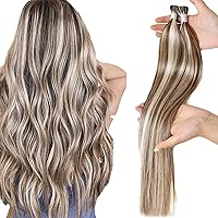 24 Inch Blonde Itip Hair Extensions Cold Fusion Hair Extensions Color #9A Brown Highlighted with #60 Platinum Blonde Bead in Hair Human Natural Hair Extensions 50s/40g