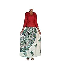 Indian Elephant Print Skirt Bech Wear Hippie Women's Cotton Baggie Green Color