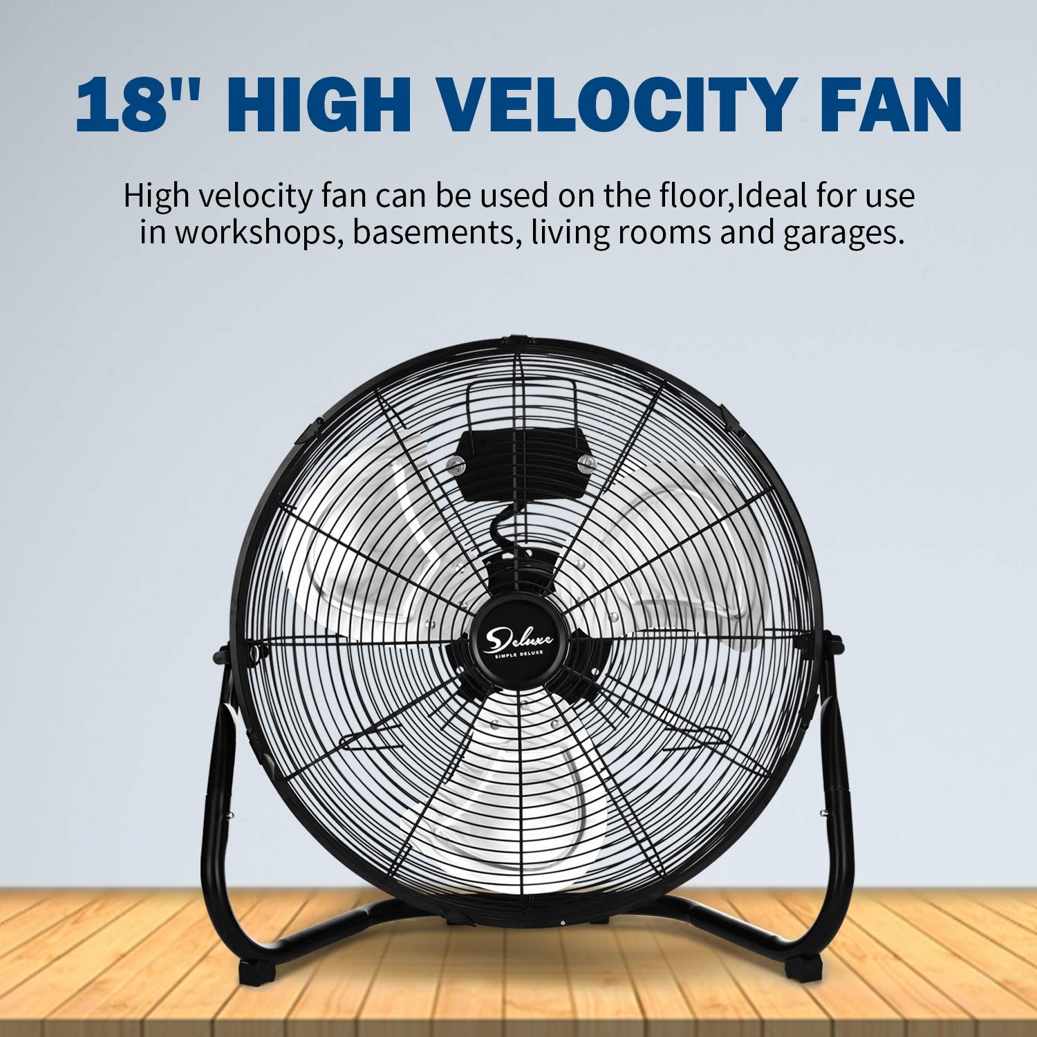 Simple Deluxe 18 Inch 3-Speed High Velocity Heavy Duty Metal Industrial Floor Fans, Black, 18 Inch new version