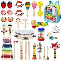 Toddler Musical Instruments Set, 32 PCS 19 Kinds Wooden Percussion Instruments Toys for Kids Playing Preschool Education, Early Learning Baby Musical Toys for Boys and Girls Gift
