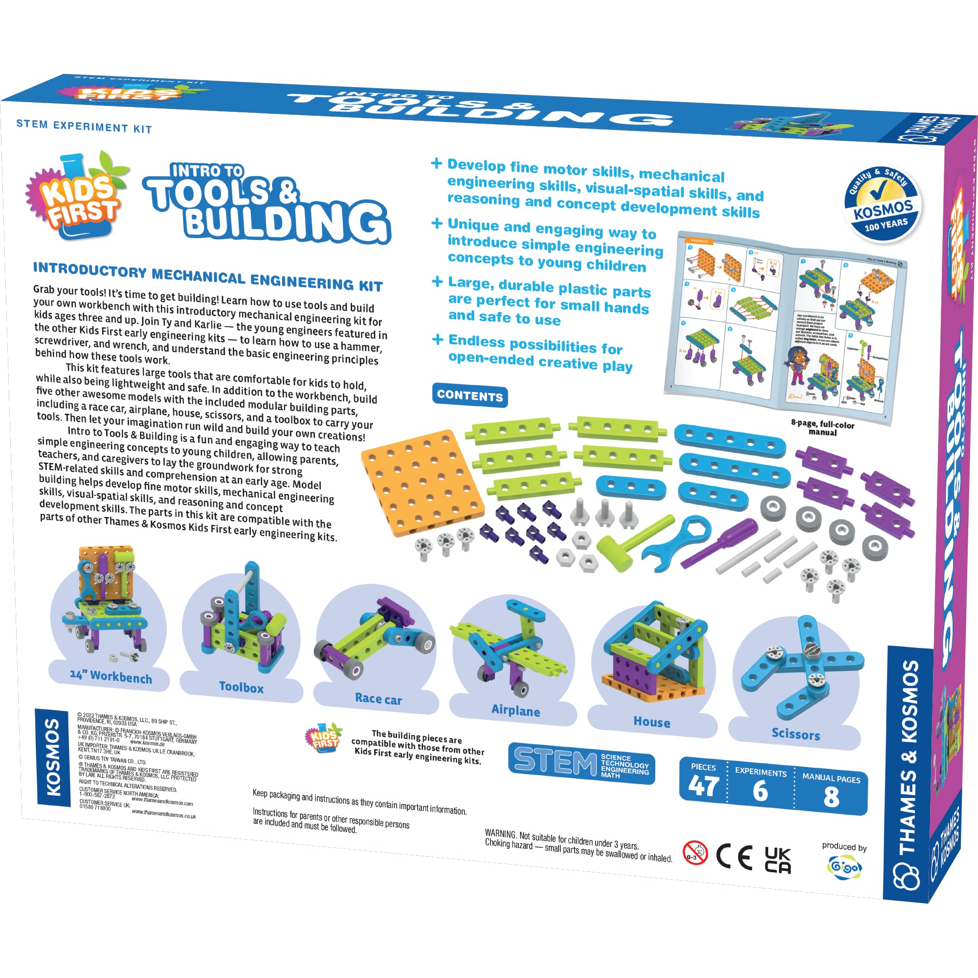 Thames & Kosmos Kids First: Intro to Tools & Building STEM Experiment Kit for Ages 3+ | Build 6 Models, Learn Basic Mechanical Engineering Principles | Make Your Own Workbench with Durable Parts