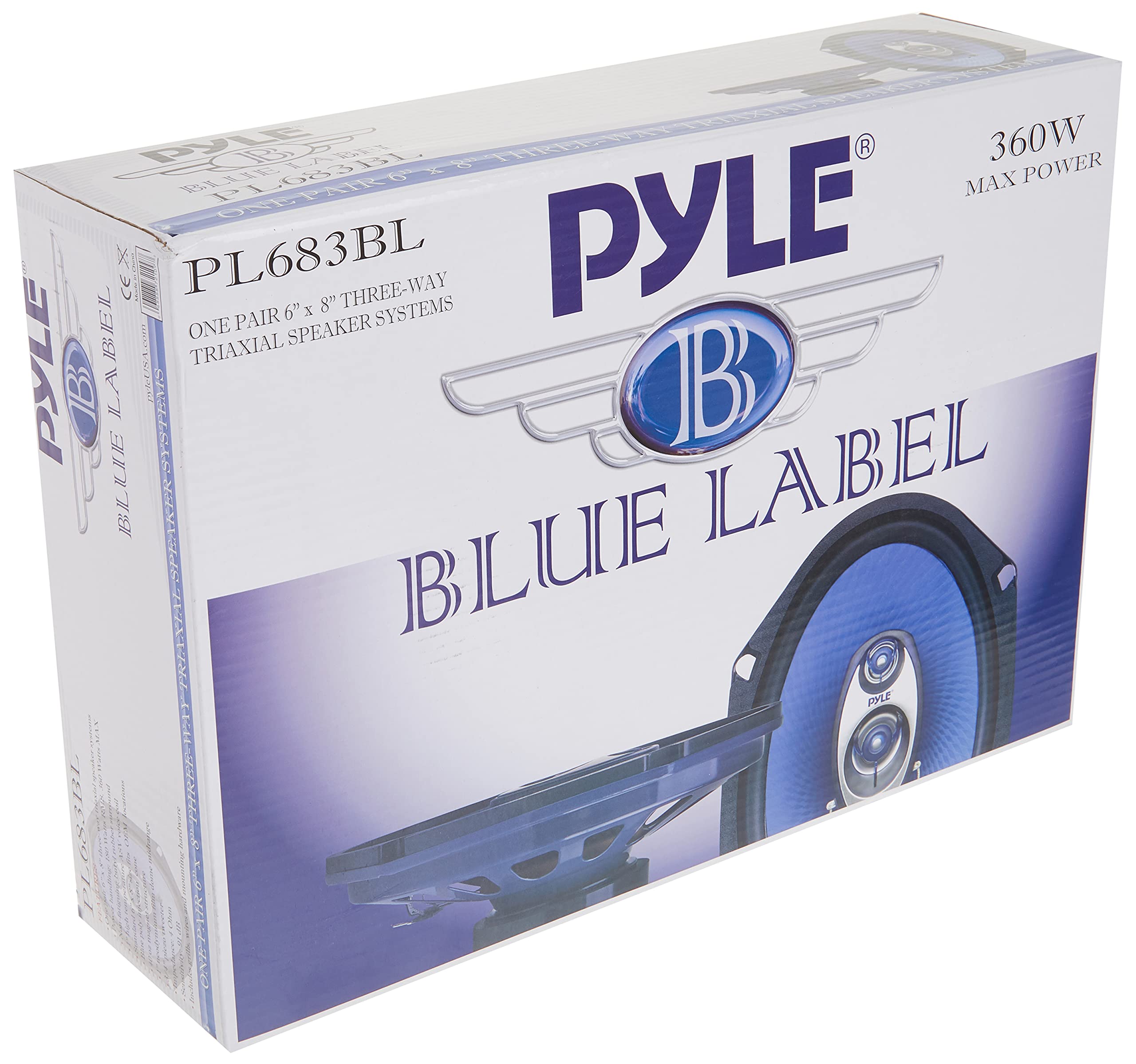 Pyle 6” x 8” Car Sound Speaker (Pair) - Upgraded Blue Poly Injection Cone 3-Way 360 Watts w/ Non-fatiguing Butyl Rubber Surround 70 - 20Khz Frequency Response 4 Ohm & 1