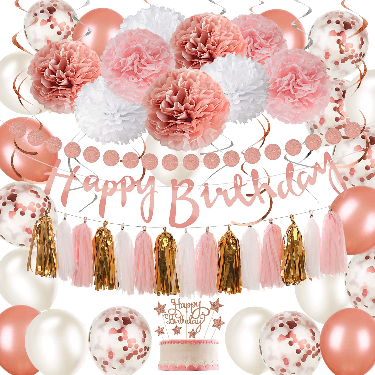 Mua Rose Gold and Pink Birthday Party Decorations Set with Happy ...