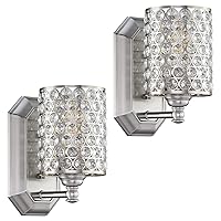 2 Pack 1 Light Crystal Wall Sconce Lighting with Brushed Nickel Finish,Modern Concise Style Wall Light Fixture Polyhedral Crystal Shade for Bathroom, Bedroom Living Room Bedside