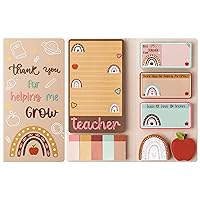Boho Themed Teacher Sticky Notes Set, 550 Sheets, Thank You for Helping Me Grow Self-Stick Note Pads Teacher Appreciation Gift Writing Memo Pads Page Marker School Office Supplies (Brown)