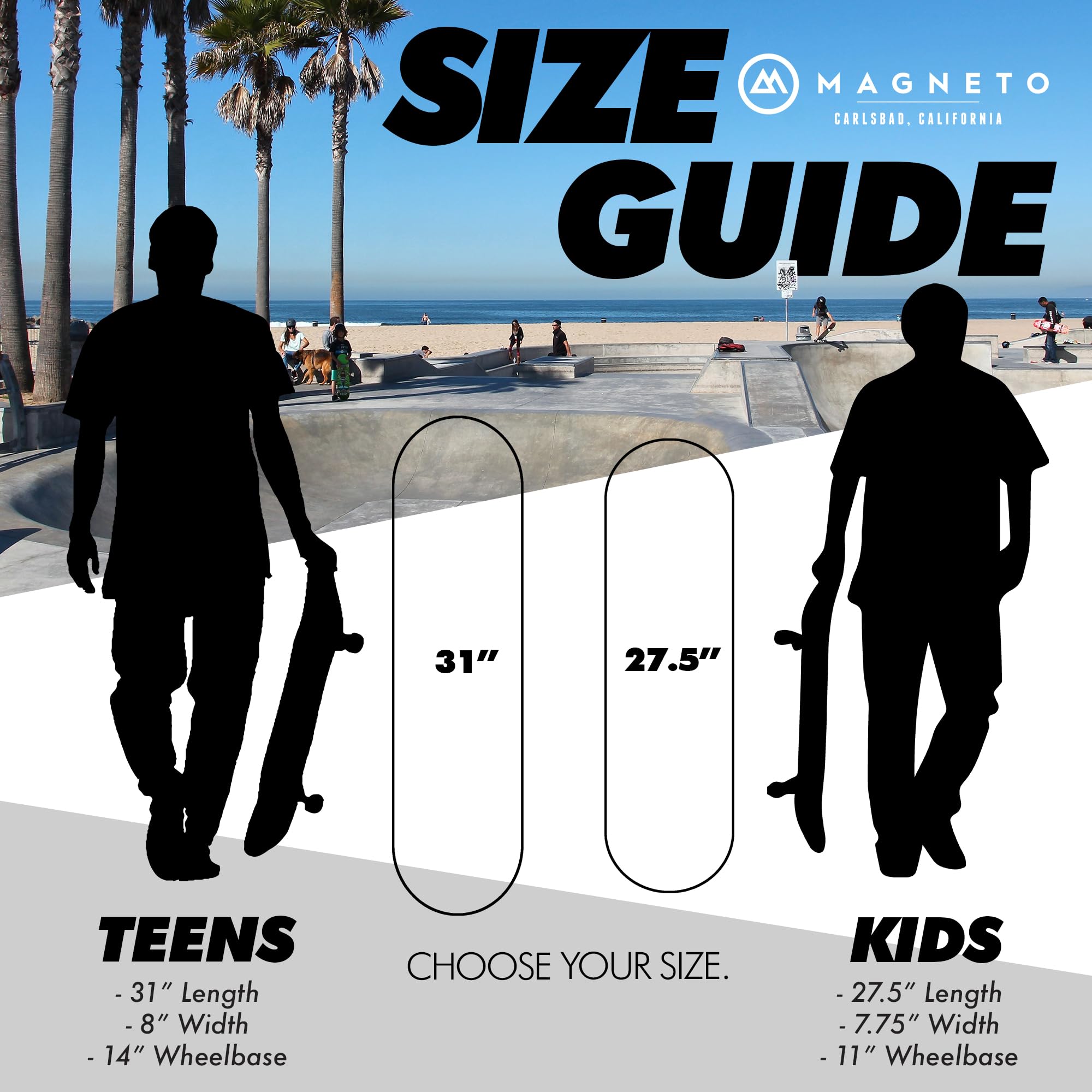 Magneto Complete Skateboard | 9-Layer Maple Wood | ABEC 5 Bearings, Smooth Wheels | Double Kick Concave Deck | Kids Skateboard Cruiser Skateboard | Skateboards for Beginners, Teens & Adults