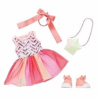 Glitter Girls – 14-Inch Doll Clothes – Sequined Party Dress – Pink High-Tops & Star Purse – Elastic Hair Bow – 3 Years + – Starlight Delight