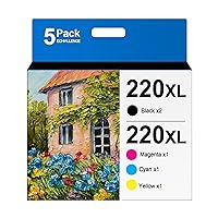 220XL Ink Cartridge Remanufactured for Epson 220 XL T220XL to Use with WF-2760 WF-2750 WF-2650 WF-2630 XP-420 XP-320 XP-424 WF-2660, 5 Pack