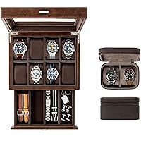 TAWBURY GIFT SET | Bayswater 8 Slot Watch Box with Drawer (Brown) and Fraser 2 Watch Travel Case (Brown)