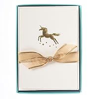 Graphique Gold Unicorn La Petite Presse Boxed Notecards - 10 Embellished Gold Foil Unicorn Blank Cards with Matching Envelopes and Storage Box, 3.25